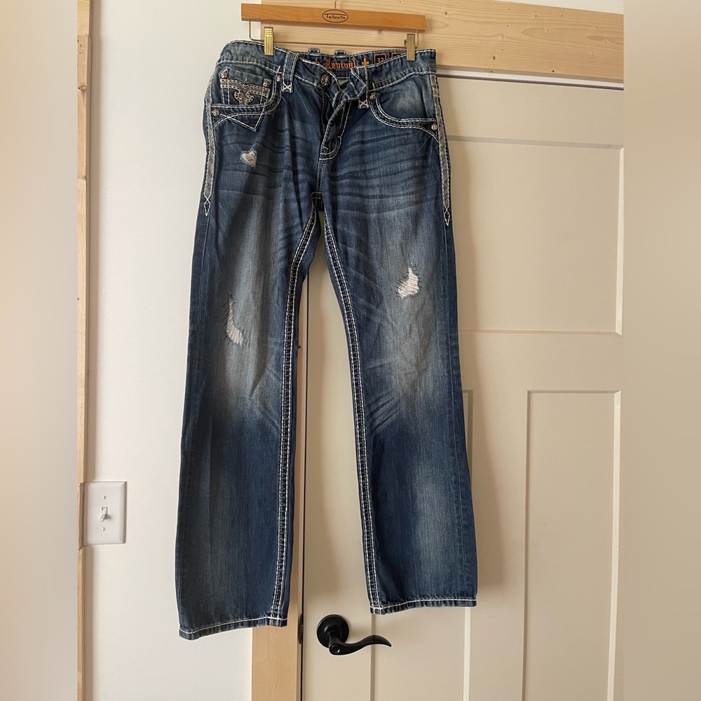 Rock Revival Stylish Blue Distressed Men's Jeans